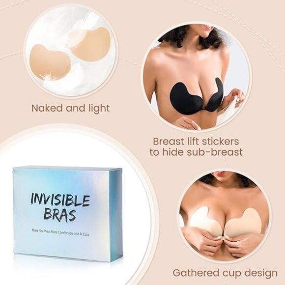 Sticky Bra Backless Strapless Invisible Push Up 2pc Reusable Nipple Cover Sz C - Picture 4 of 10